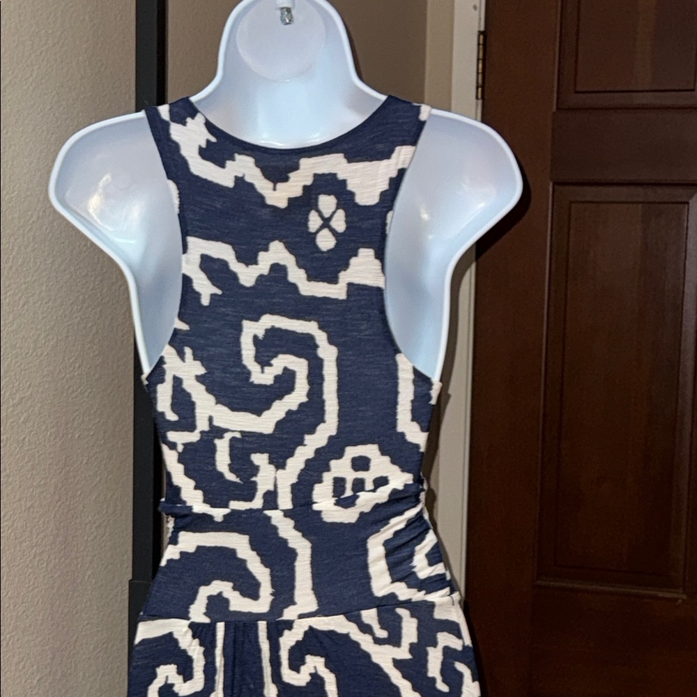 Maeve Navy Off White Ikat Scrollwork Maxi Dress Navy Cream Women’s Sz XS - Picture 5 of 7